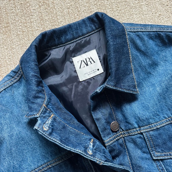 Zara Contrast Denim Bomber Jacket - Picture 4 of 9